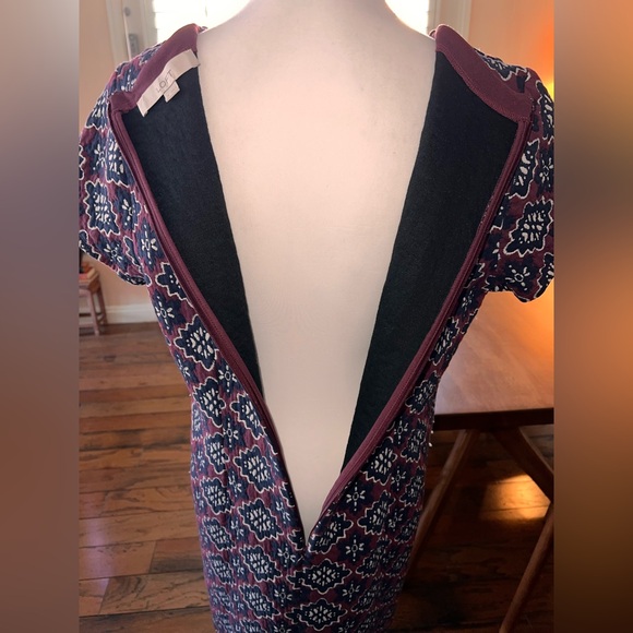 Loft Burgundy Navy Quilted Boho Stretch Shift Dress Size 14 - Picture 7 of 10